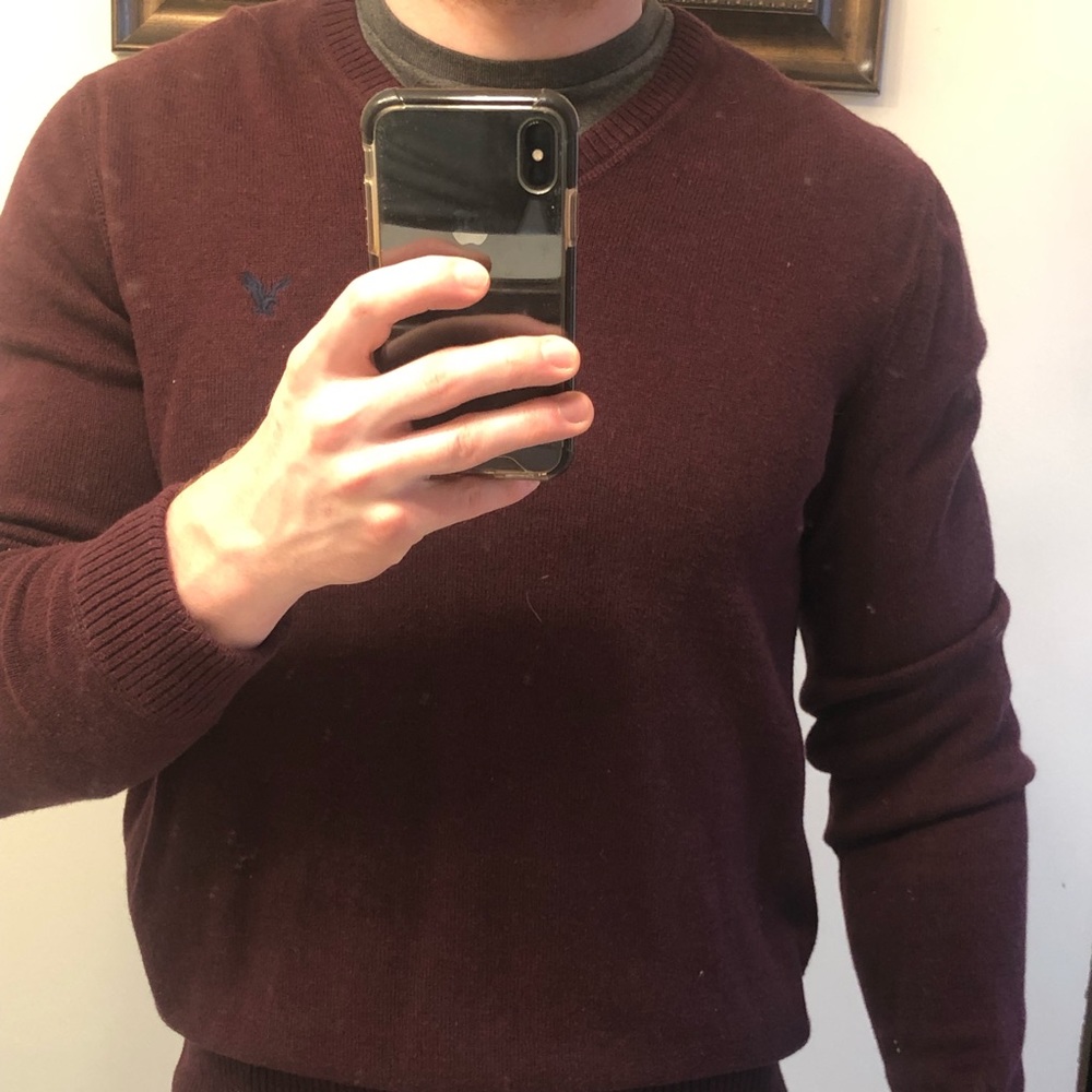 American Eagle Red V Neck Dress Sweater